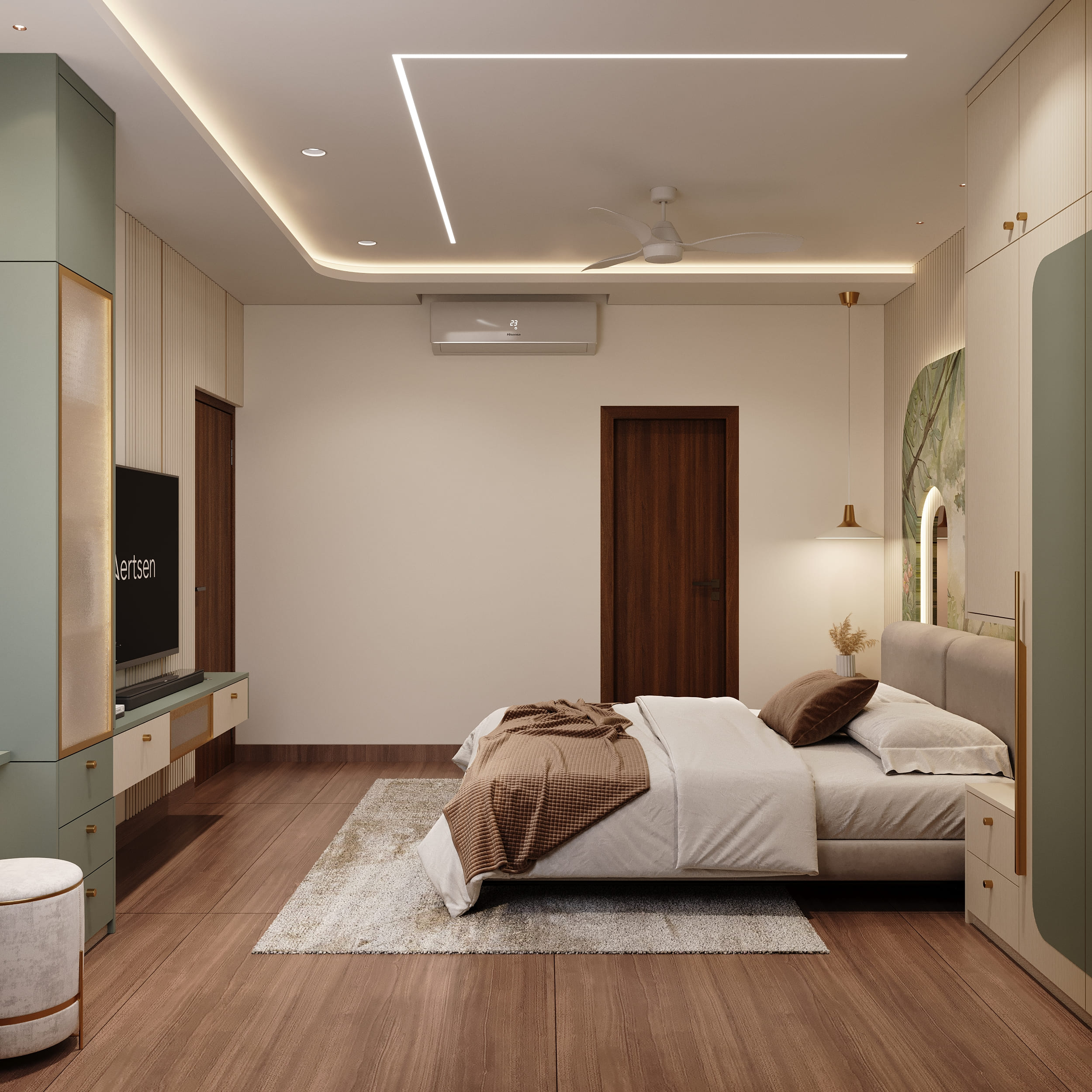 Warm Neutrals, Brass Accents and Carved Detail