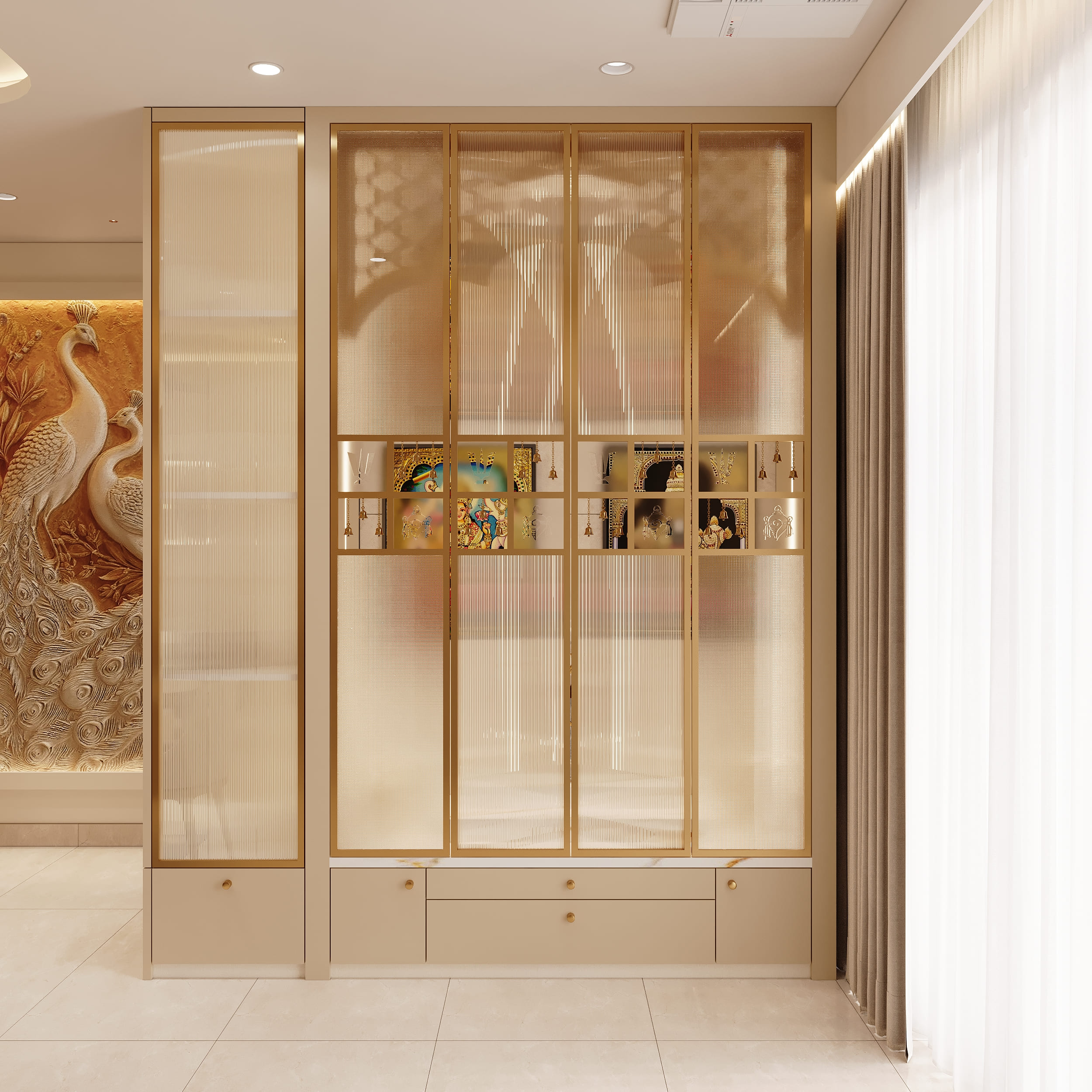 Warm Neutrals, Brass Accents and Carved Detail — image 8