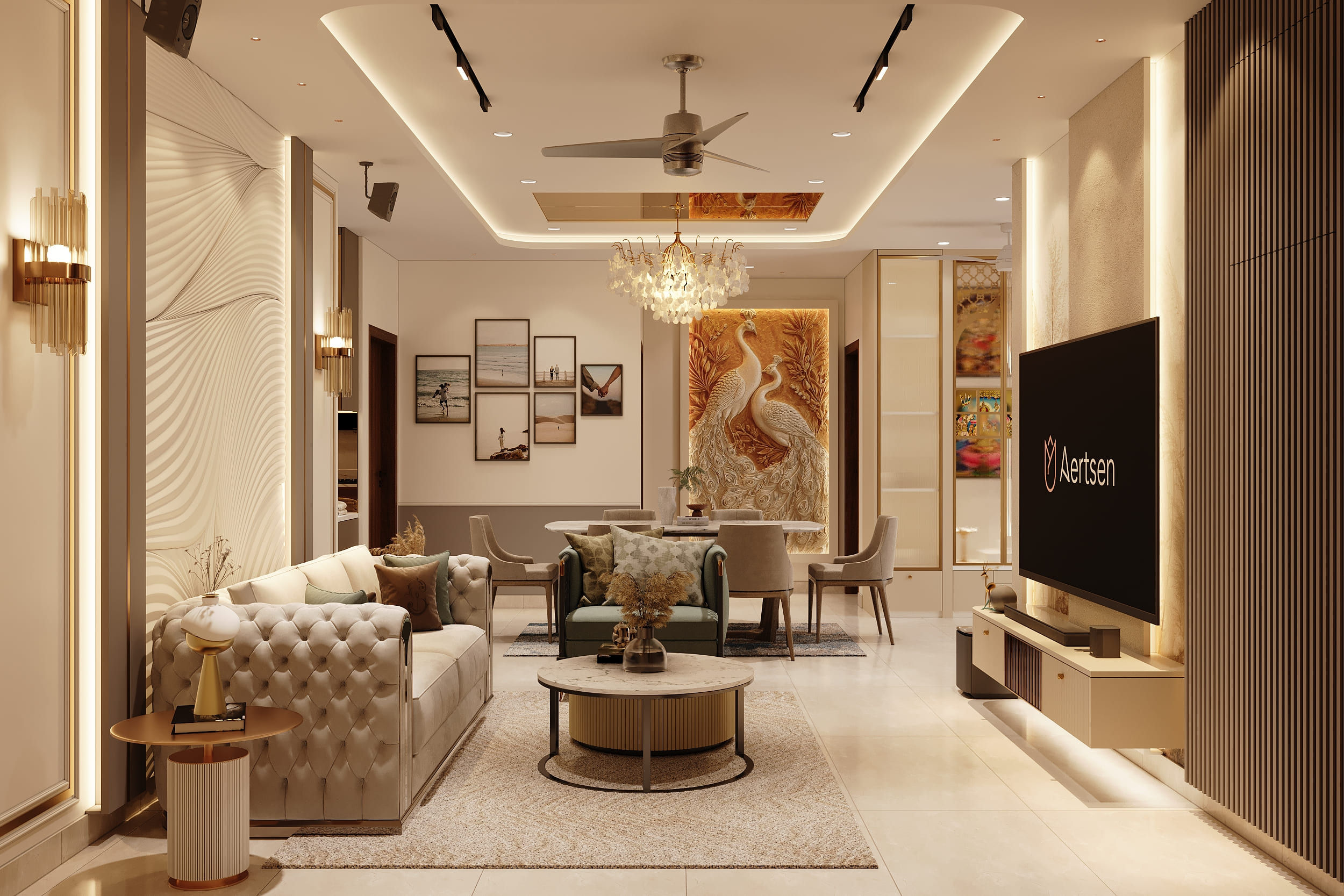 Warm Neutrals, Brass Accents and Carved Detail — image 3