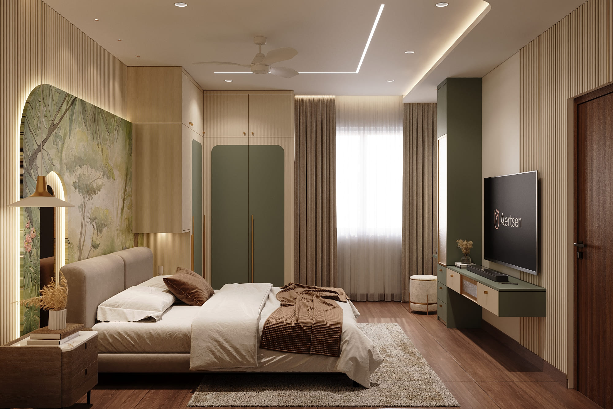 Warm Neutrals, Brass Accents and Carved Detail