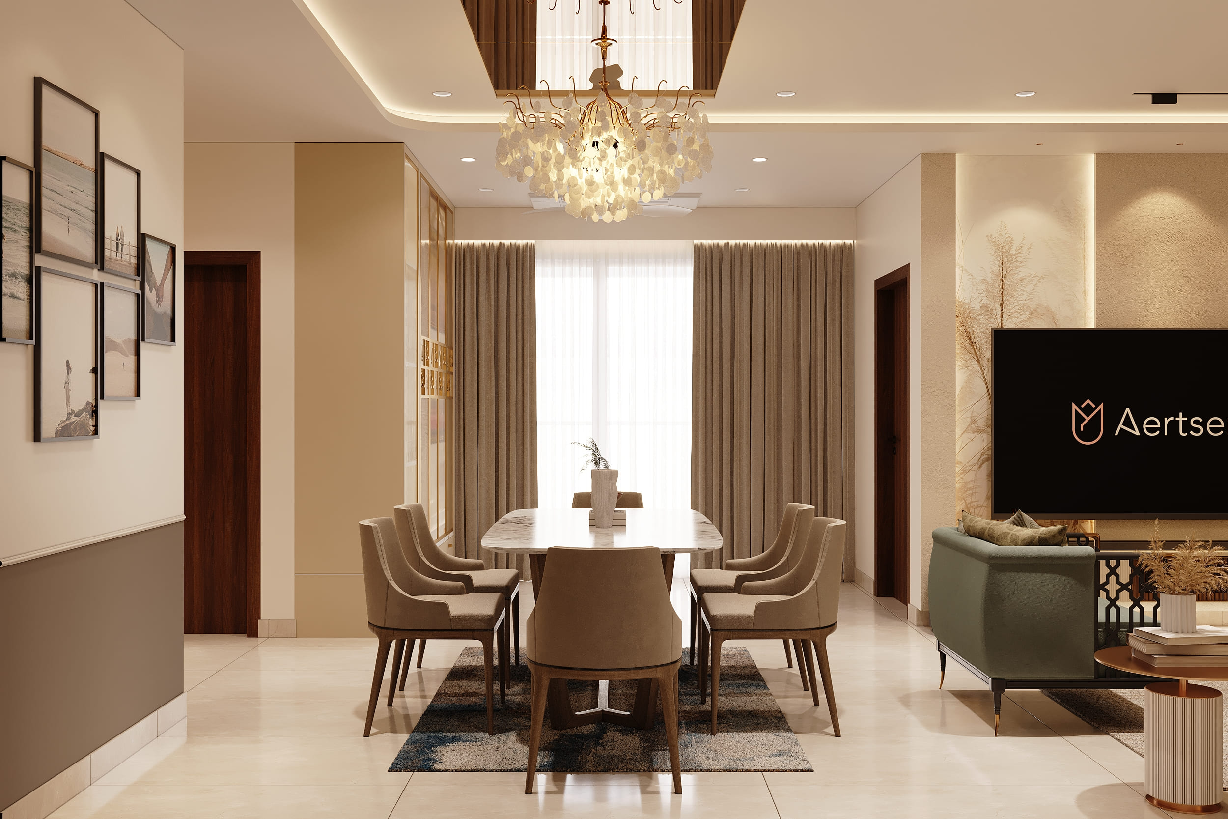Warm Neutrals, Brass Accents and Carved Detail — image 7